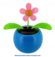 Figurines solaires - Fleurs solaires Fleur en pot animée par une cellule photovoltaïque : fleur animée solaire avec pot bleu