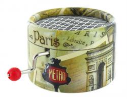 Boîtes à musique à manivelle rondes en carton Boîte à musique à manivelle ronde en carton : boîte à musique à manivelle avec monuments de Paris