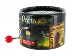 Boîtes à musique à manivelle rondes en carton Boîte à musique à manivelle ronde en carton : boîte à musique à manivelle avec monuments de Paris