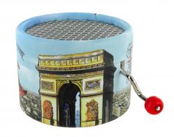 Boîtes à musique touristiques Boîte à musique à manivelle ronde en carton : boîte à musique à manivelle avec monuments de Paris