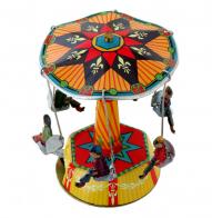 Jouets mécaniques en métal, tôle ou fer blanc Jouet mécanique en métal : carrousel mécanique en métal, tôle et fer blanc