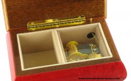 Boîtes à bijoux musicales en bois teinté fabriquées en Italie (18 lames) Boîte à bijoux musicale en bois marqueté : boîte à bijoux rouge avec instruments de musique