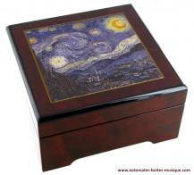 Boîtes à bijoux musicales avec photo Boîte à bijoux musicale en bois avec photo d'une oeuvre picturale célèbre : boîte à bijoux "La nuit étoilée"