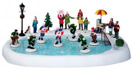 Manèges musicaux miniatures et sonores Lemax Manège musical miniature Lemax de la collection "Village collection" : manège musical Lemax "Hockey sur glace dans le parc"