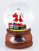 Boules à neige musicales de Noël disponibles sur commande (nous contacter) Boule à neige musicale de Noël : boule à neige avec Père Noël et train des cadeaux