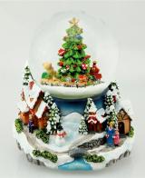 Boules à neige musicales de Noël disponibles sur commande (nous contacter) Boule à neige musicale de Noël : boule à neige avec train autour d'un sapin de Noël