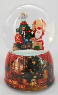 Boules à neige musicales de Noël disponibles sur commande (nous contacter) Boule à neige musicale de Noël : boule à neige avec Père Noël portant des cadeaux