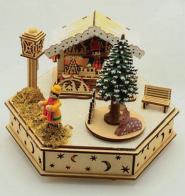 Boîtes à musique animées de Noël Boîte à musique animée de Noël en bois : boîte à musique "Marché de Noël avec sapin"
