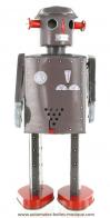 Jouets en métal, tôle ou fer blanc : robots mécaniques en métal Grand robot mécanique en métal, tôle et fer blanc : robot mécanique marcheur en métal avec mouvements de la tête et des bras