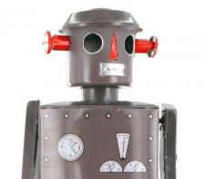 Jouets en métal, tôle ou fer blanc : robots mécaniques en métal Grand robot mécanique en métal, tôle et fer blanc : robot mécanique marcheur en métal avec mouvements de la tête et des bras