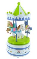 Carrousels musicaux miniatures en bois Carrousel musical miniature en bois : carrousel musical vert et blanc avec trois chevaux