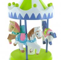 Carrousels musicaux miniatures en bois Carrousel musical miniature en bois : carrousel musical vert et blanc avec trois chevaux