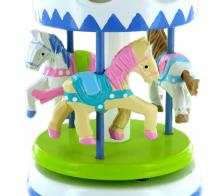 Carrousels musicaux miniatures en bois Carrousel musical miniature en bois : carrousel musical gris et blanc avec trois chevaux