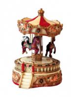 Carrousels musicaux miniatures en résine Carrousel musical miniature en résine : carrousel musical rouge et blanc avec trois chevaux