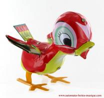 Jouets mécaniques en métal, tôle ou fer blanc Jouet mécanique en métal, tôle et fer blanc : robot mécanique "Oiseau picorant et battant des ailes"