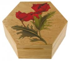 Boîtes à musique traditionnelles fabriquées en France Boîte à musique avec marqueterie traditionnelle : boîte à musique de 18 lames avec fleurs rouges