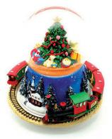 Boules à neige musicales de Noël disponibles sur commande (nous contacter) Boule à neige musicale de Noël : boule à neige avec scène de train tournant autour d'un sapin de Noël