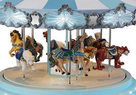 Manèges et carrousels musicaux miniatures Grand carrousel musical miniature Mr Christmas : carrousel musical Mr Christmas blanc et bleu