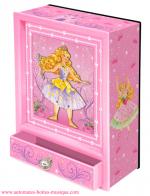 Boîtes à musique avec personnages Boîte à musique animée avec princesse sautillante : boîte à musique rose avec tiroir