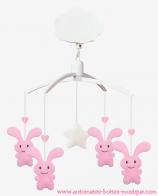 Doudous et mobiles musicaux Mobile musical animé Trousselier : mobile musical avec lapins funny bunny version rose