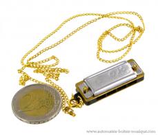 Instruments de musique traditionnels Mini harmonica en métal avec chaîne dorée : mini harmonica de 8 notes