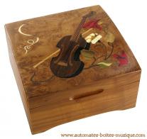 Boîtes à musique traditionnelles fabriquées en France Boîte à musique avec marqueterie traditionnelle : boîte à musique avec marqueterie violon et fleurs