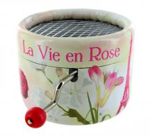 Boîtes à musique à manivelle rondes en carton Boîte à musique à manivelle ronde en carton : boîte à musique à manivelle "La vie en rose"