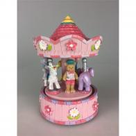 Carrousels musicaux miniatures en polystone Carrousel musical miniature en polystone : carrousel musical rose avec oursons et animaux