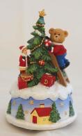 Boîtes à musique animées de Noël Boîte à musique de Noël avec sapin de Noël : boîte à musique de Noêl avec ours décorant un sapin de Noël
