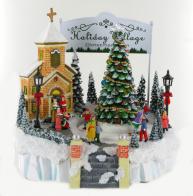 Automates musicaux de Noël (en stock) Automate musical de Noël : automate musical "Village de Noël avec église et grand sapin"