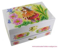 Boîtes à bijoux musicales avec fées Boîte à bijoux musicale en bois recouvert de papier décoré: boîte à bijoux avec fée (La vie en rose)