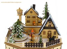 Boîtes à musique de Noël Calendrier musical de l'Avent en bois : calendrier de l'Avent avec lumières "Village de Noël"