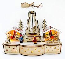 Boîtes à musique animées de Noël Boîte à musique animée de Noël : boîte à musique en bois avec lumières "Le marché de Noël avec pyramide"