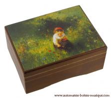 Boîtes à bijoux musicales avec photo Boîte à bijoux musicale en bois avec photo imprimée: boîte à bijoux musicale avec enfant cueillant des fleurs
