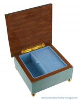 Boîtes à bijoux musicales en bois teinté fabriquées en Italie (18 lames) Boîte à bijoux musicale en bois de 18 lames avec marqueterie de motifs colorés : boîte à bijoux carrée "bandes"