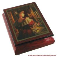 Boîtes à bijoux musicales avec photo Boîte à bijoux musicale de 18 lames en bois teinté rouge avec image imprimée : femme au chandelier