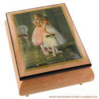 Boîtes à bijoux musicales avec photo Boîte à bijoux musicale de 18 lames en bois teinté rose avec image imprimée : petites ballerines