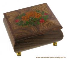 Petites boîtes à musique en bois Boîte à musique en bois avec marqueterie : boîte à musique avec marqueterie fleurs