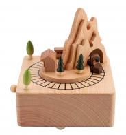 Boîtes à musique animées haut de gamme en bois Boîte à musique animée en bois massif pour enfant: boîte à musique "Le train dans la montagne"
