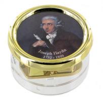Boîtes à musique presse-papiers Boîte à musique presse-papiers en plexiglas avec portrait de Joseph Haydn (La symphonie des jouets)