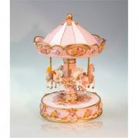 Carrousels musicaux miniatures en polystone Grand carrousel musical miniature en polystone: carrousel musical rose et blanc