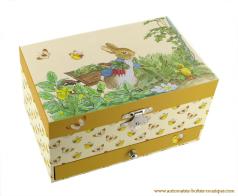 Boîtes à bijoux musicales avec animaux Boîte à bijoux musicale en bois recouvert de papier décoré: boîte à bijoux Trousselier "Pierre lapin"
