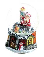 Boules à neige musicales de Noël disponibles sur commande (nous contacter) Boule à neige musicale de Noël: boule à neige avec Père Noël sur un toit