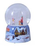 Boules à neige musicales de Noël disponibles sur commande (nous contacter) Boule à neige musicale de Noël: boule à neige avec base en porcelaine "Personnages regardant la neige tomber"