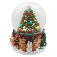 Boules à neige musicales de Noël disponibles sur commande (nous contacter) Boule à neige musicale de Noël: boule à neige avec sapin de Noël et cadeaux au pied du sapin