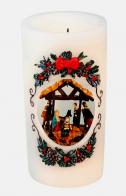 Boîtes à musique animées de Noël Boîte à musique animée de Noël en forme de bougie: boîte à musique avec Rois mages tournant autour de la sainte famille
