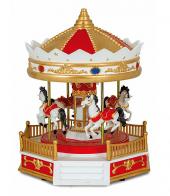 Carrousels musicaux miniatures de Noël Carrousel musical miniature de Noël : carrousel musical en résine avec lumières et balustrade