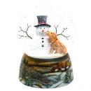 Boule à neige musicale de Noël en verre et porcelaine: boule à neige avec bonhomme de neige et chien