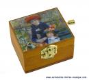 Boîte à musique à manivelle en bois avec image "Les deux soeurs" d'Auguste Renoir