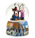 Boule à neige musicale de Noël: boule à neige avec abri pour oiseaux, enfants et cardinal.